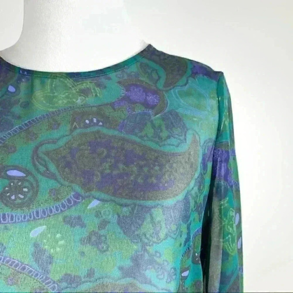 Vince Womens top size M multicolored 100% silk Paisley sheer peplum - Picture 3 of 10